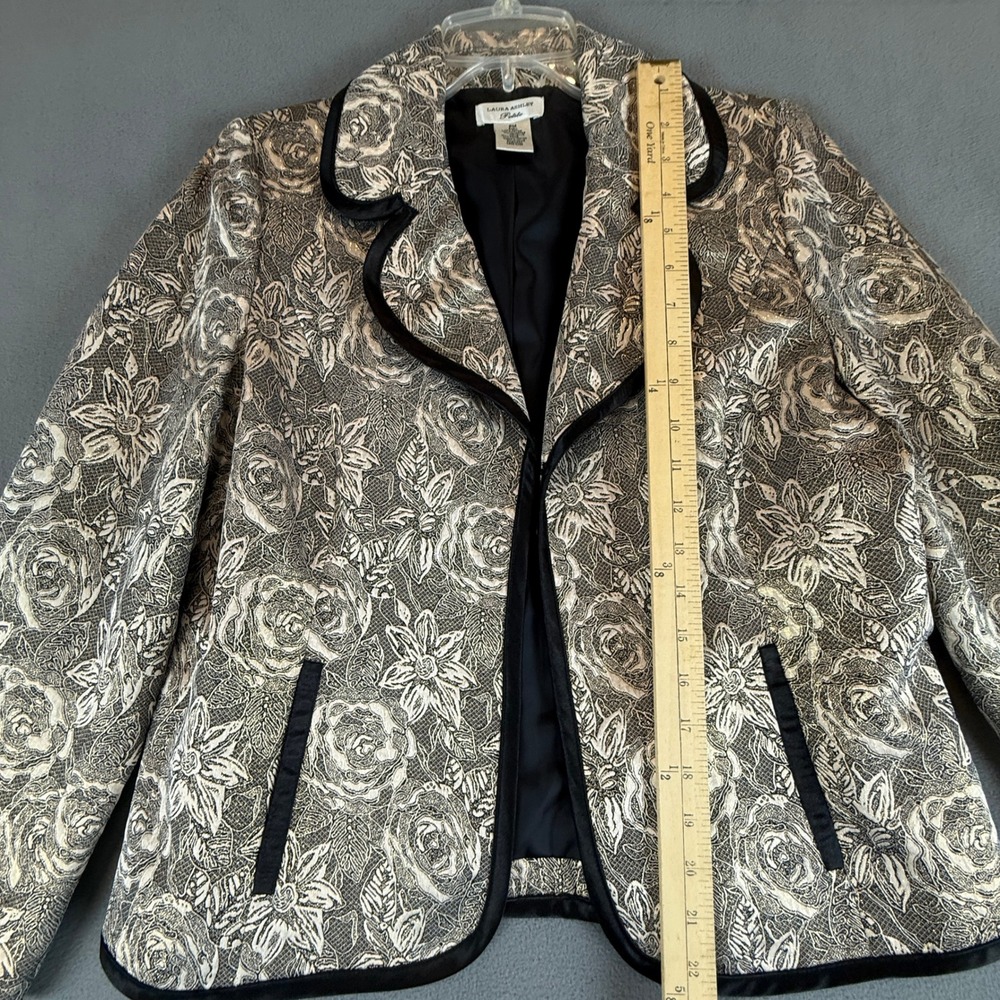 Laura Ashley Petite Blazer PM Metallic Floral Brocade Satin Trim Evening Jacket - Picture 6 of 13